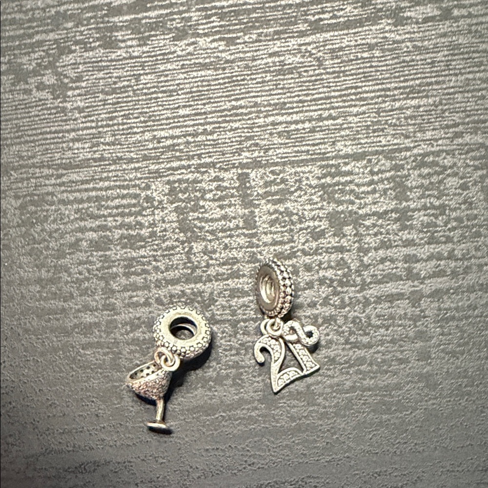 Pandora Silver Cocktail Glass & '21' Dangle Charms